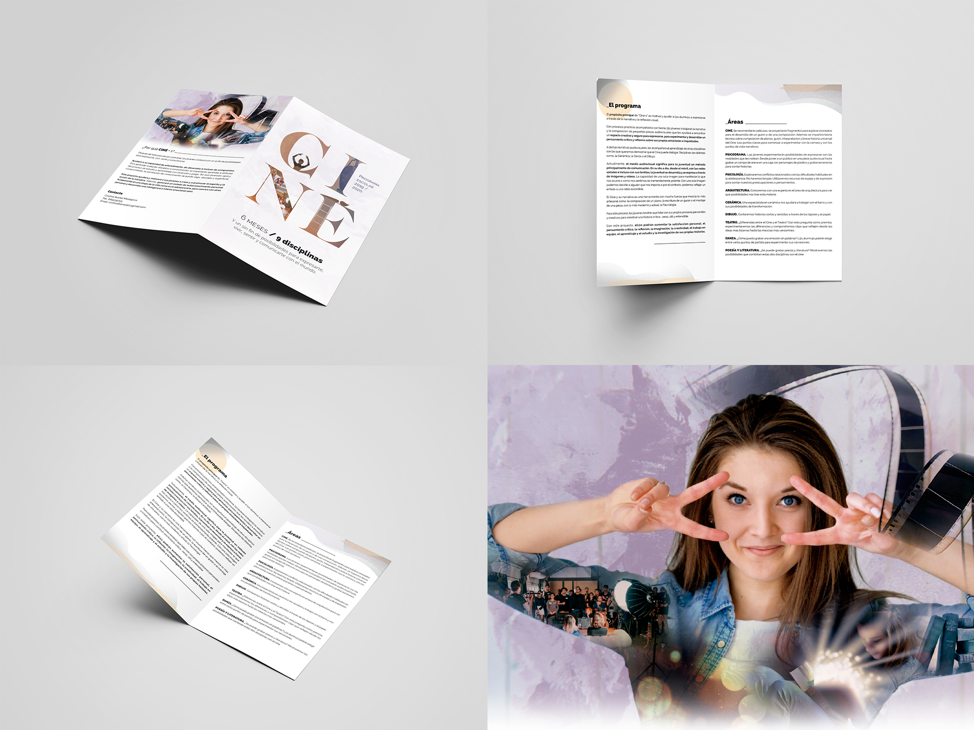 Fotos varios ángulos díptico Programa Escolar 2019-2020 Cine+1 por Cristina Ibáñez Masegosa